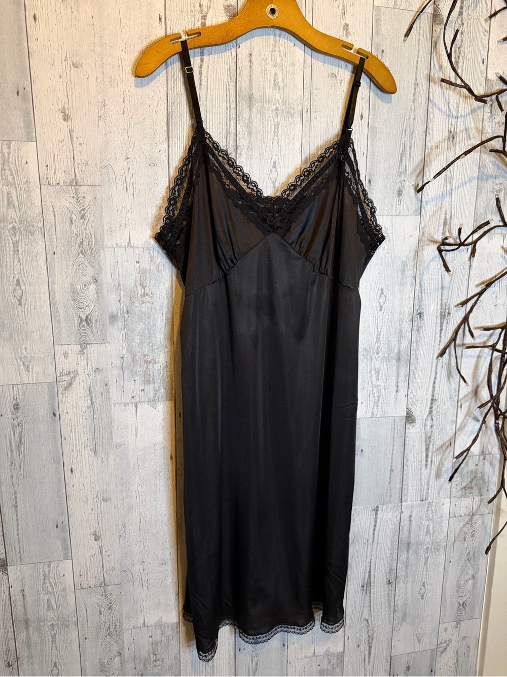 Lace-Trim Black Satin Slip - Women’s